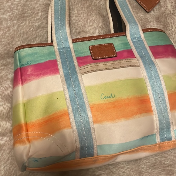 Y2K Coach Watercolor Striped Handbag with Leather Accents - Picture 9 of 16
